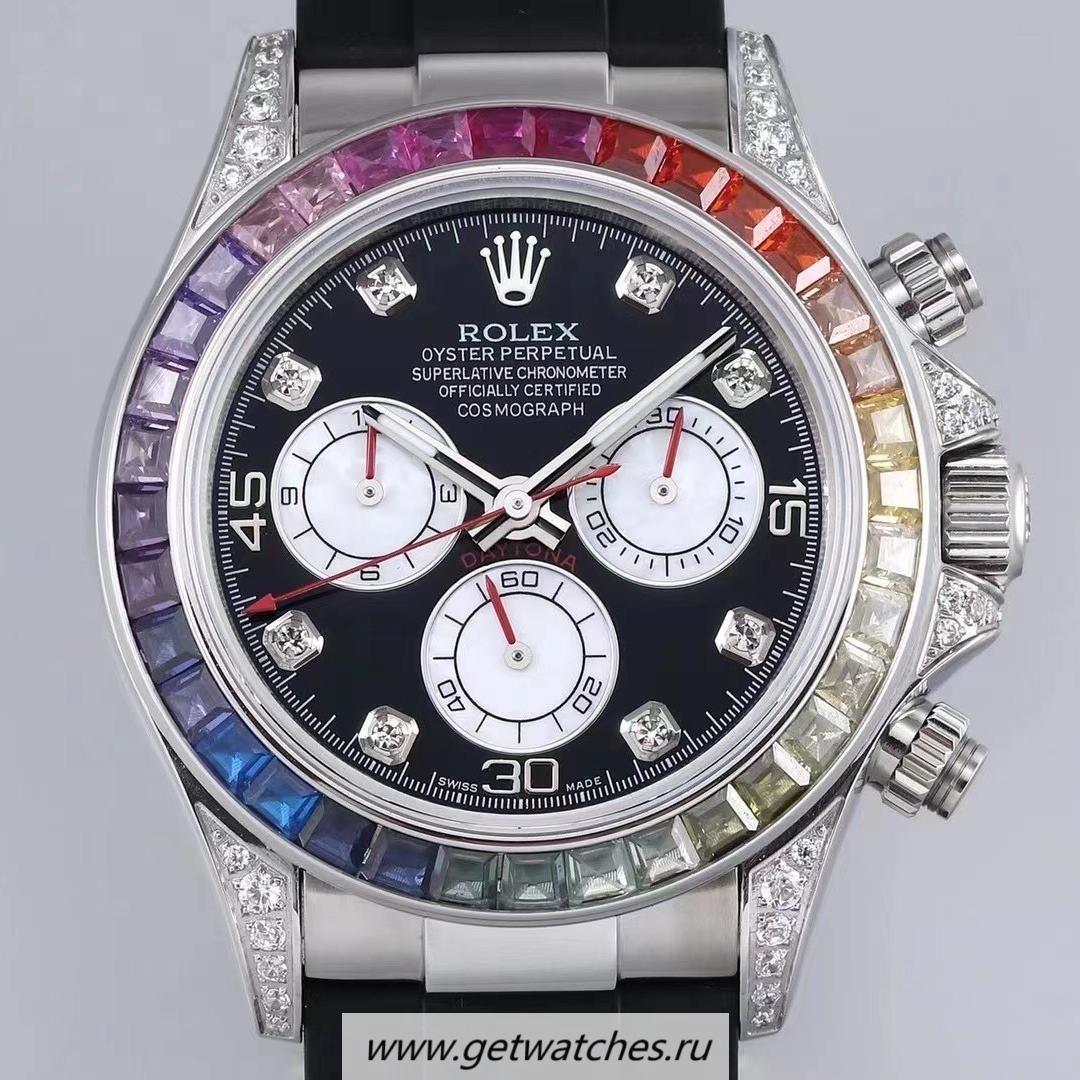 NEW Replica R01ex Daytona Rainbow 116599 RBOW BLF V2 SS & D1am0nd Black Dial 4130