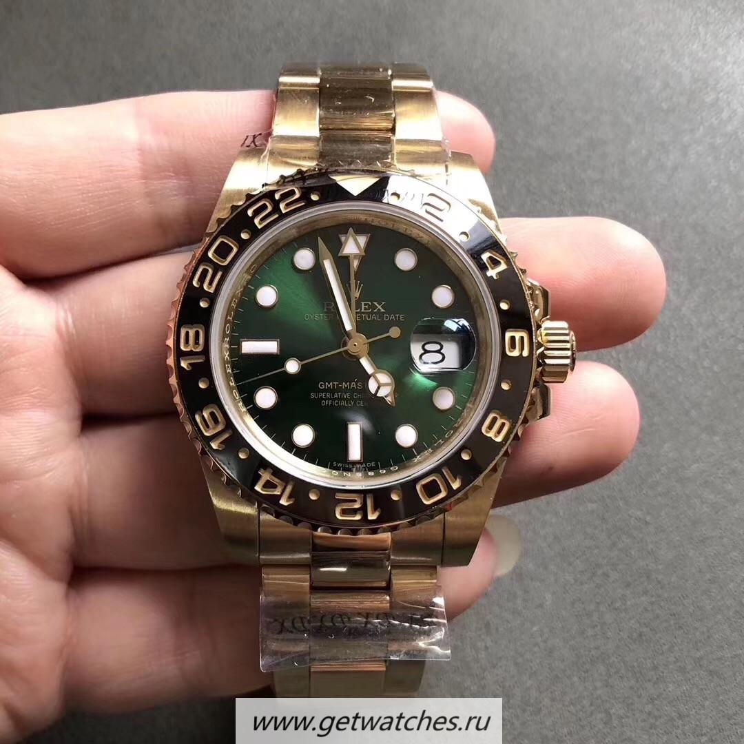 Fake R01ex GMT-Master II 116718 LN GMF V2 SS 904L With Yellow Plated Gold Green Dial 2836