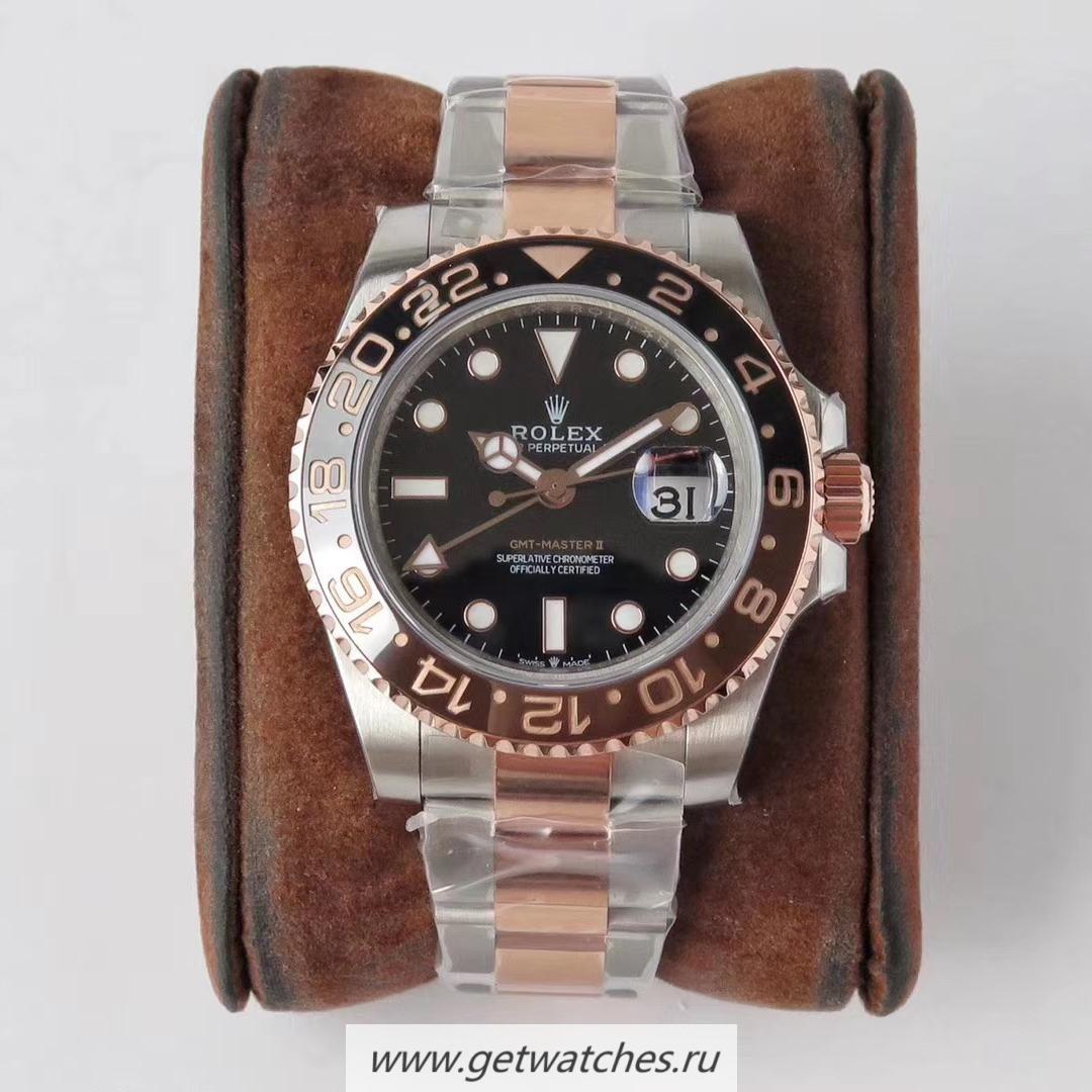Perfect Replica R01ex GMT-Master II 126711 CHNR VRF 18K Rose Gold Wrapped & SS Black Dial 2836