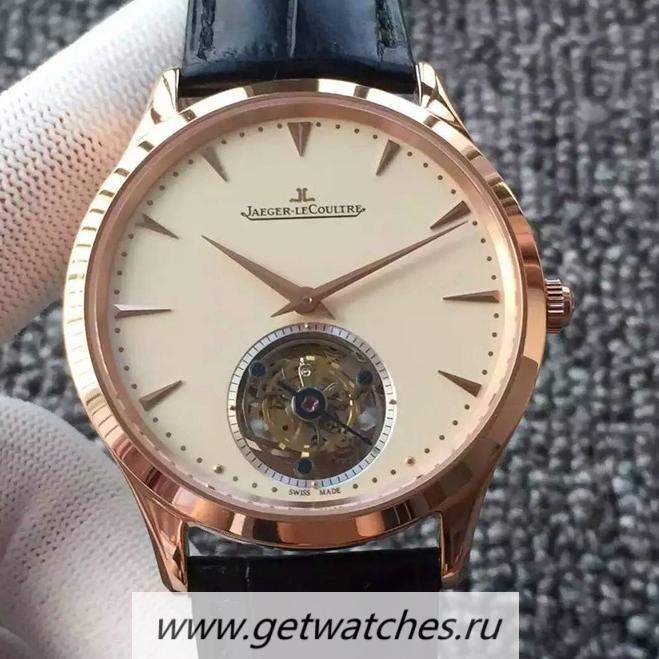 High Quality Jaeger-LeCoultre Master Ultra Thin Tourbillon Rose Gold Beige Dial Tourbillon
