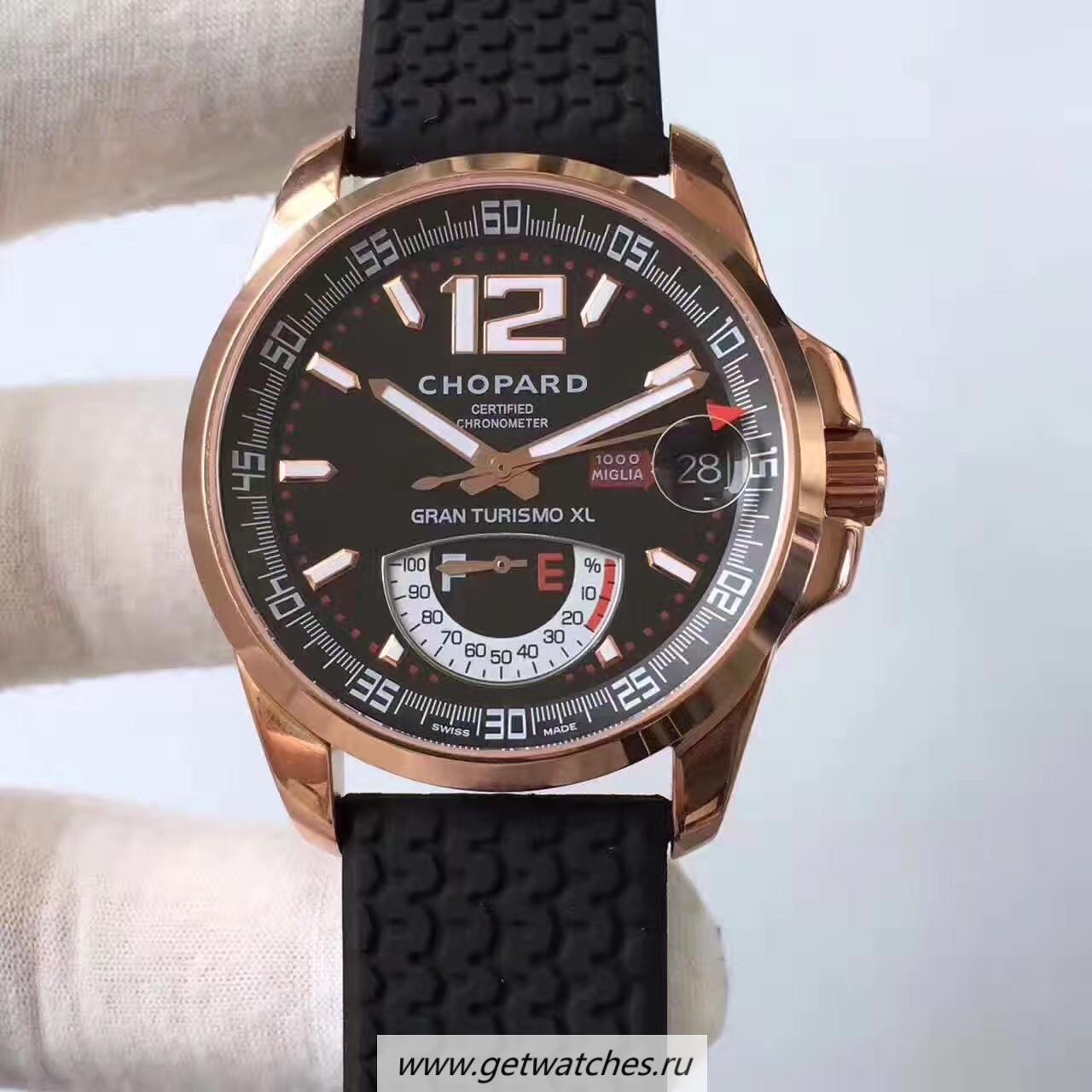 Copy Chopard Mille Miglia GT XL Power Reserve 161272-5001 Noob Factory Rose Gold Black Dial 2824