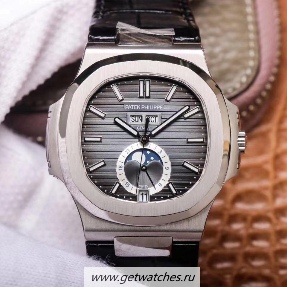 Fake Pat*k Phi1i*pe Nautilus Annual Calendar Moonphase 5726 PF SS Black Dial 324