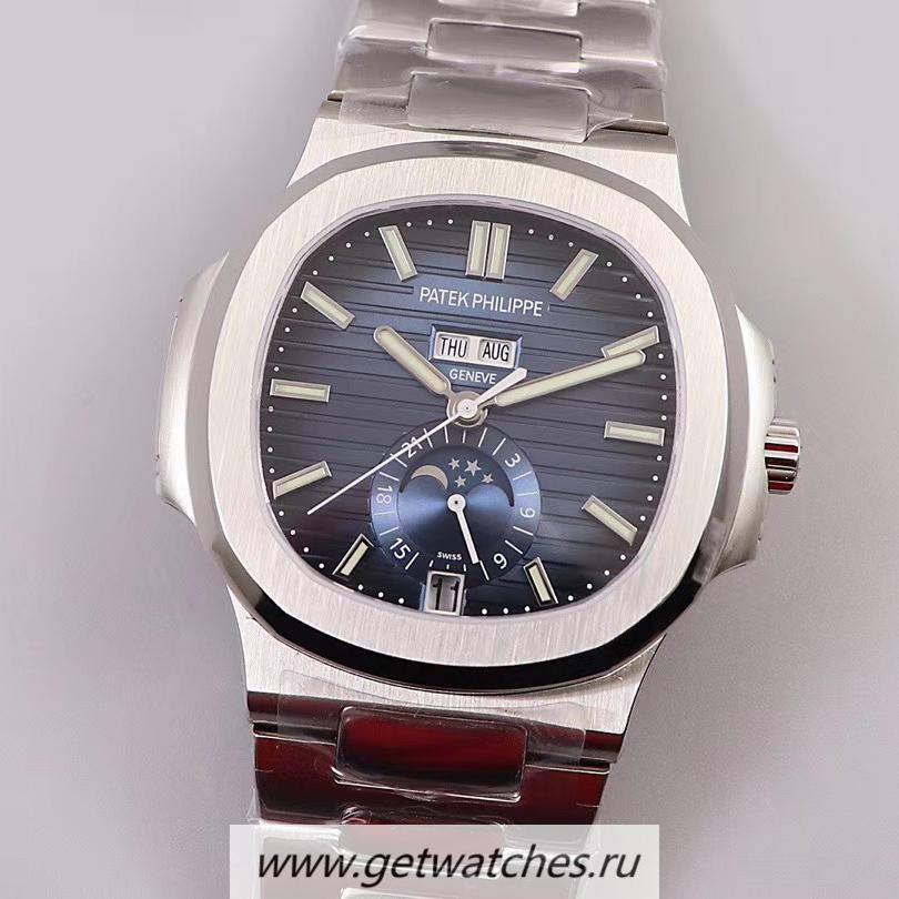 High Quality Pat*k Phi1i*pe Nautilus Annual Calendar Moonphase 5726 V9F V2 SS Blue Dial 324