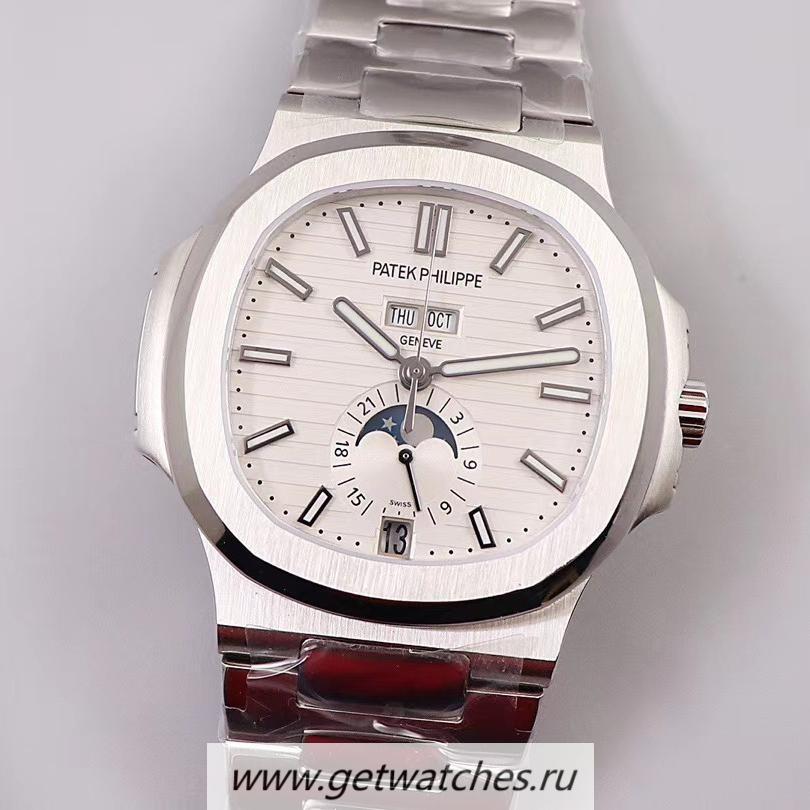 Best Price Pat*k Phi1i*pe Nautilus Annual Calendar Moonphase 5726 V9F V2 SS White Dial 324