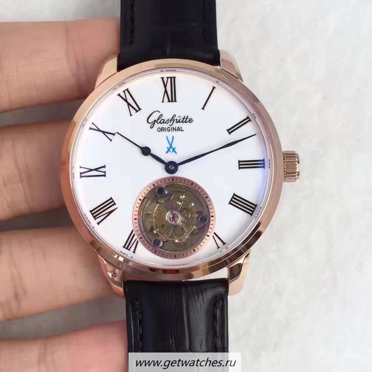 High Quality Glashutte Original Senator Meissen Tourbillon 1-94-11-01-01-04 Rose Gold White Dial Tourbillon