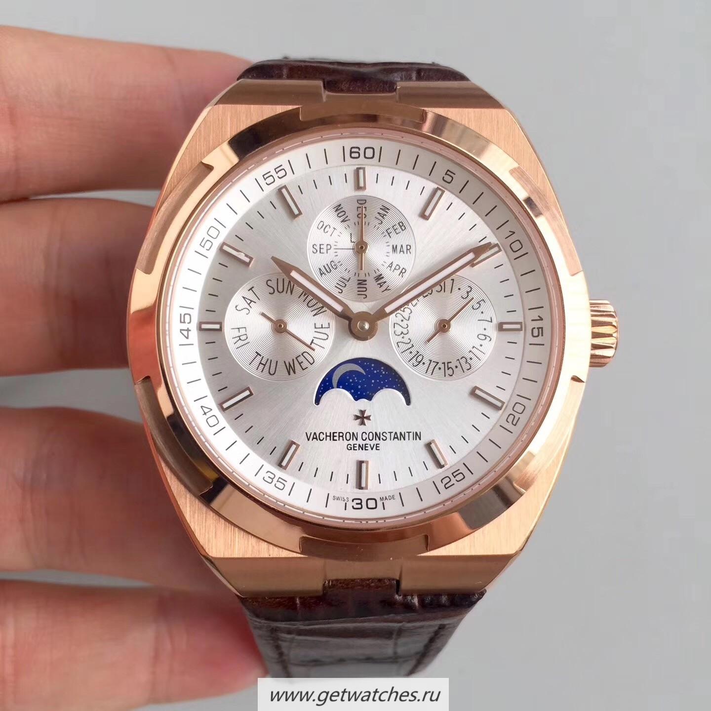 Replica Vacheron C0nstan1n Overseas Ultra Thin Perpetual Calendar 4300V/120G-B102 BF Rose Gold Silver Dial 1120 QP
