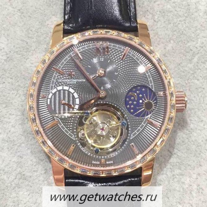 NEW Replica Vacheron C0nstan1n Patrimony Tourbillon Rose Gold & D1am0nds Black Dial Tourbillon