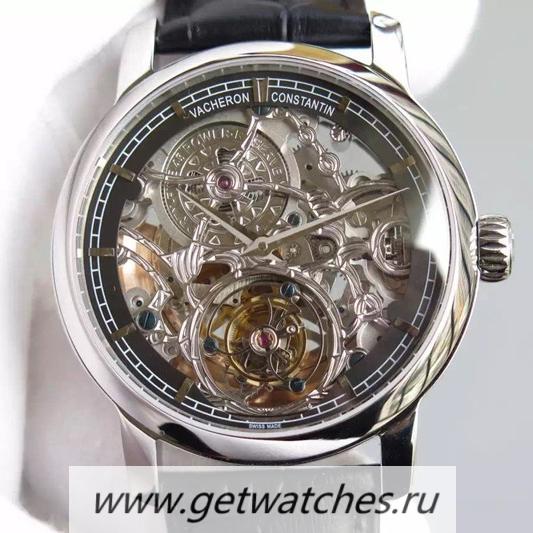 Perfect Replica Vacheron C0nstan1n Patrimony Tourbillon SS Skeleton & Black Dial Tourbillon