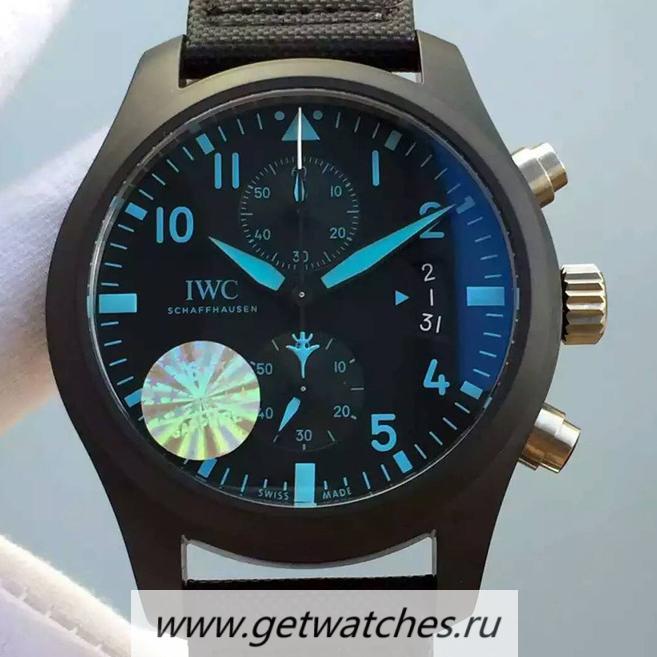 High Quality IWC Pilot Chrono Top Gun IW388003 HBB V6F Ceramic Black Dial Blue Markers 7750