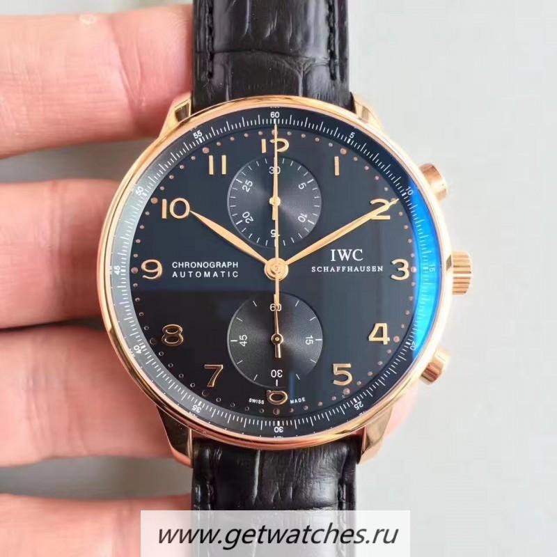 Replica IWC Portugieser Chrono IW371482 ZF Rose Gold Black Dial 7750