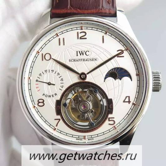 Fake IWC Portuguese Tourbillon Moonphase Power Reserve SS White Dial Tourbillon