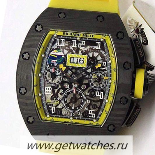 Best Price Richard Mille RM011-FM F Massa Brazil GPF Chrono Forged Carbon Yellow Dial 7750