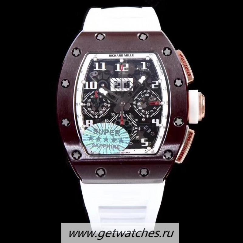 Shop Richard Mille RM011-FM Felipe Massa Flyback Dubai Chrono KVF Brown Ceramic White Skeleton Dial 7750