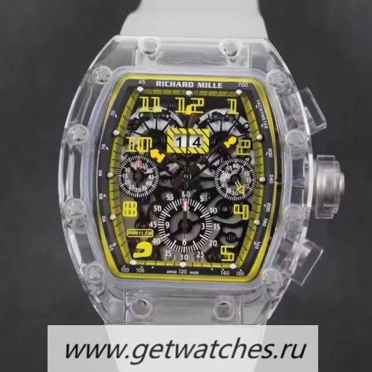 Replica Richard Mille RM011-FM Shappire Black & Yellow Skeleton Dial 7750
