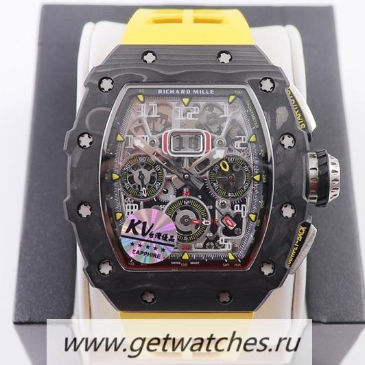 High Quality Richard Mille RM011 NTPT Chrono KVF Forged Carbon Black Dial 7750 V2