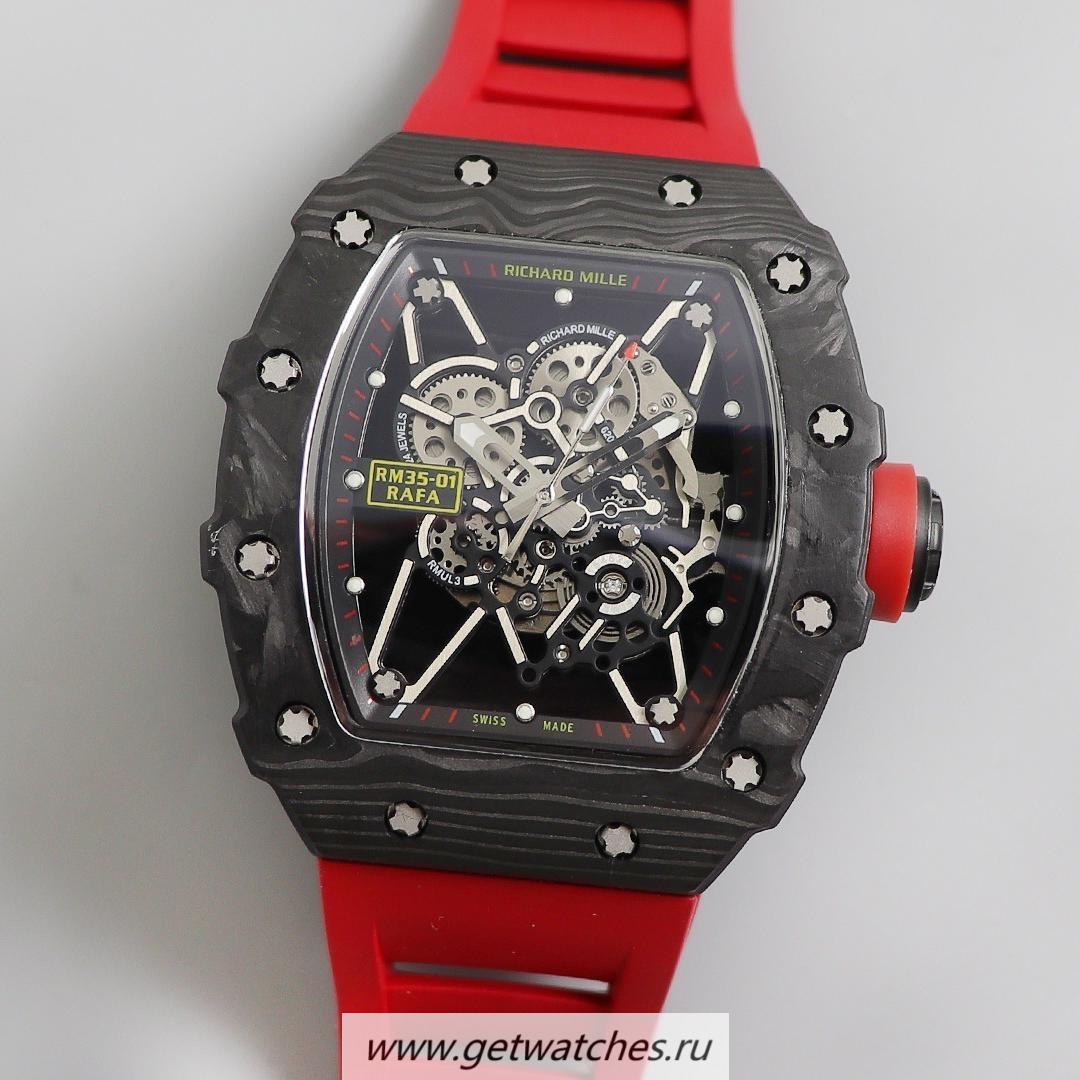 Fake Richard Mille RM035-01 Rafa Nadal KVF V3 Forged Carbon Black Dial Red Strap M8215