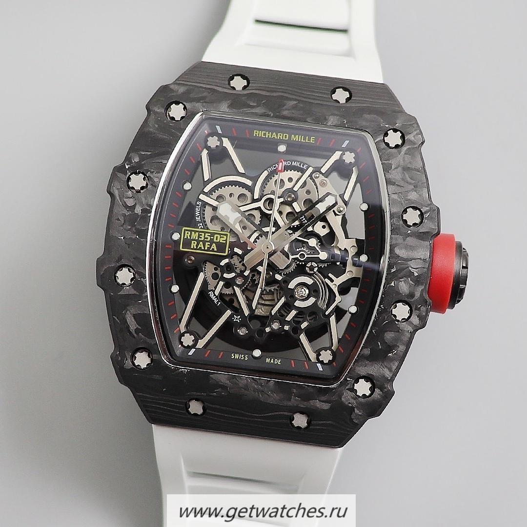 Copy Richard Mille RM035-02 Rafa Nadal KVF V3 Forged Carbon Black Dial White Strap M8215