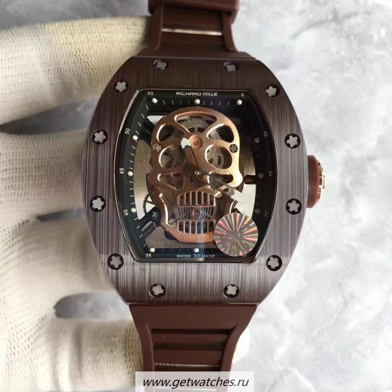 Perfect Replica Richard Mille RM052 KVF Brown Ceramic & Rose Gold Gold Skull Dial M6T51