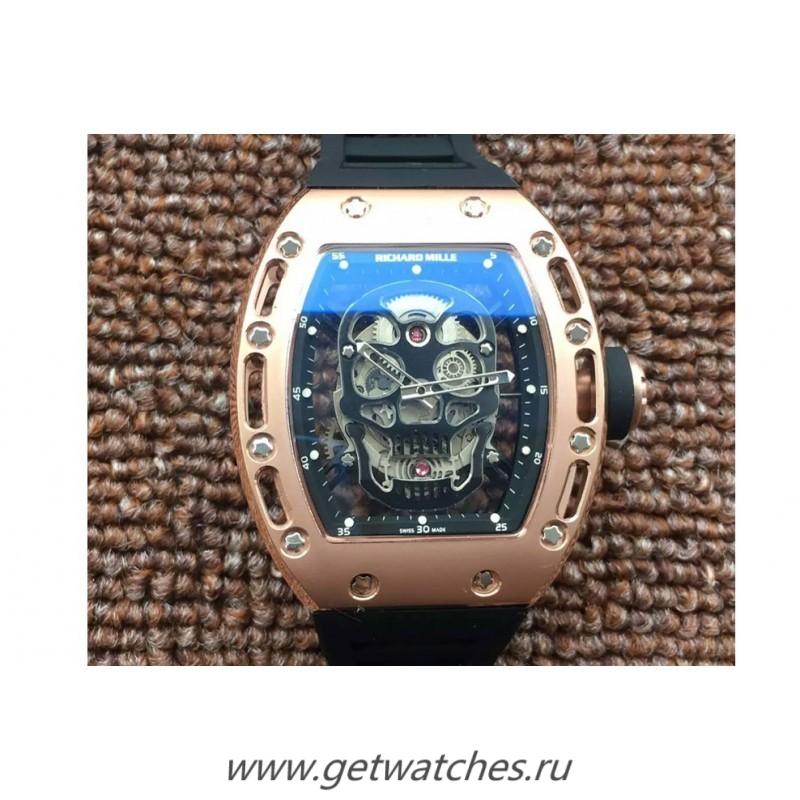 Perfect Replica Richard Mille RM052 Rose Gold Black Skull Dial M6T51