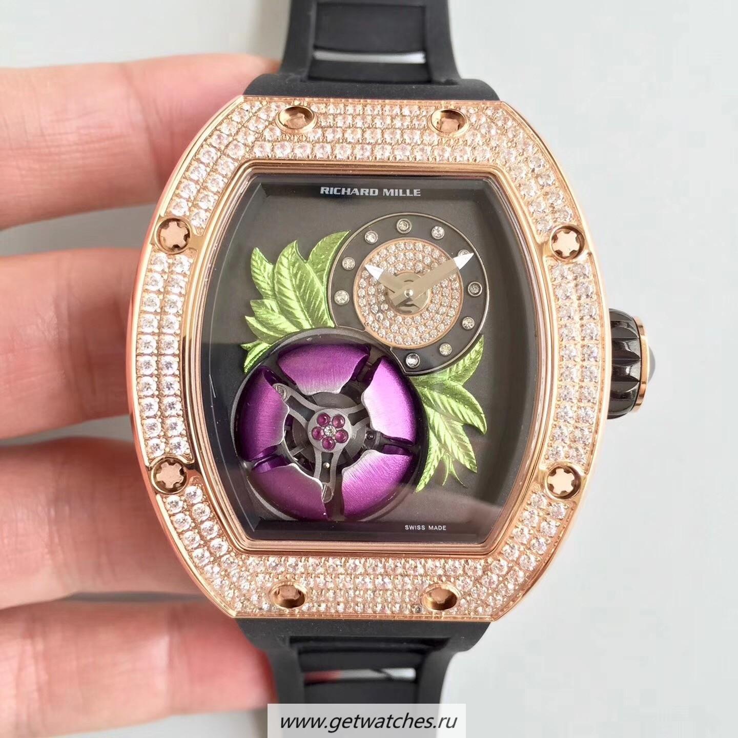 NEW Replica Richard Mille RM19-02 Tourbillon Fleur RMF Rose Gold & D1am0nds Magnolia Dial M6T51