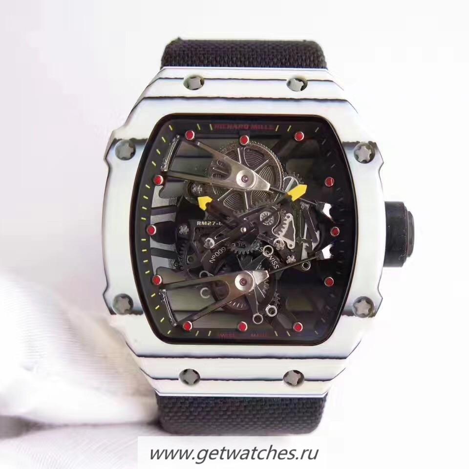 NEW Replica Richard Mille RM27-02 Rafael Nadal KVF White Forged Carbon Black Skeleton Dial M6T51