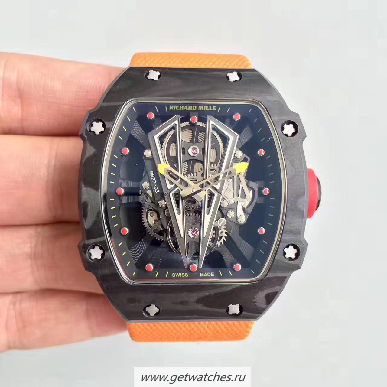 Fake Richard Mille RM27-03 Rafael Nadal KLF Forged Carbon Black Skeleton Dial M9015