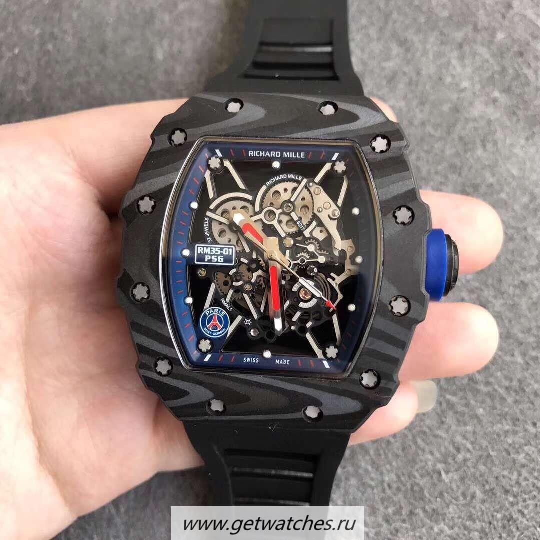 High Quality Richard Mille RM35-01 PSG KVF Forged Carbon Blue Skeleton Dial M8215