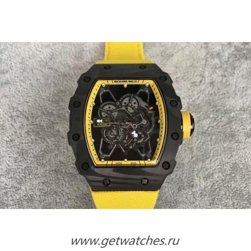 Perfect Replica Richard Mille RM35-01 Rafael Nadal Forged Carbon Skeleton Yellow Dial Yellow Nylon Strap M9015