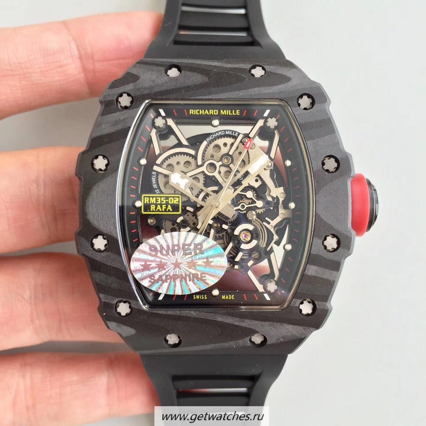 Replica Richard Mille RM35-02 Rafael Nadal KVF Forged Carbon Black Skeleton Dial M8215