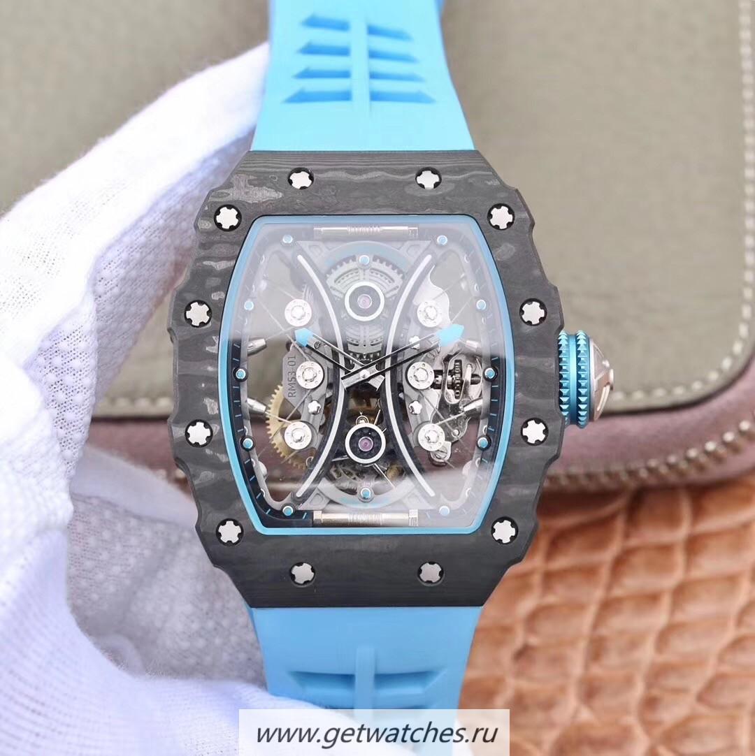 Fake Richard Mille RM53-01 Tourbillon Pablo Mac Donough JBF Forged Carbon Blue Skeleton Dial Tourbillon