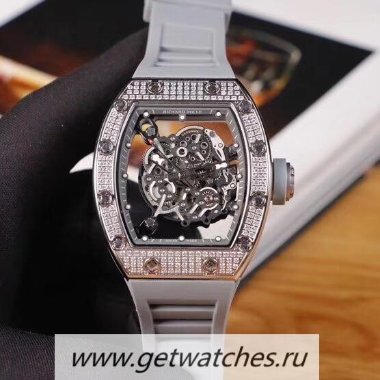 Fake Richard Mille RM55 KVF SS & D1am0nds Grey Skeleton Dial M8215