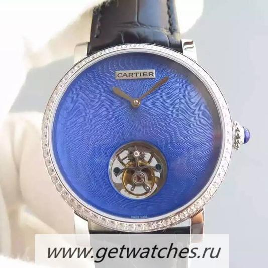 Shop Ca*t1er Rotonde Tourbillon SS & D1am0nd Blue Dial 9454 MC