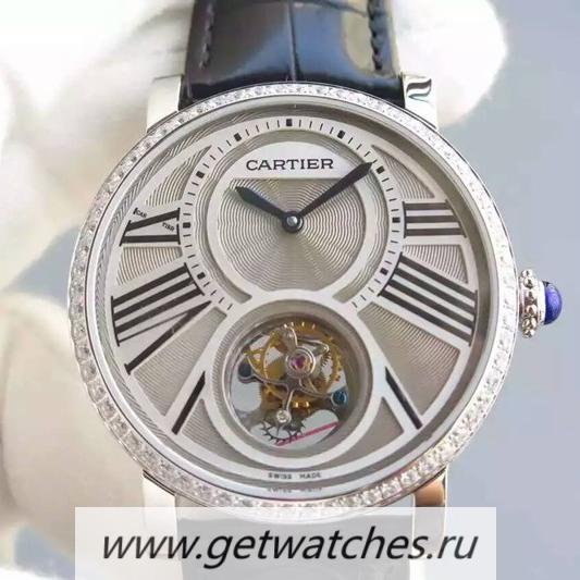 Perfect Replica Ca*t1er Rotonde Tourbillon SS & D1am0nd Silver Dial 9454 MC
