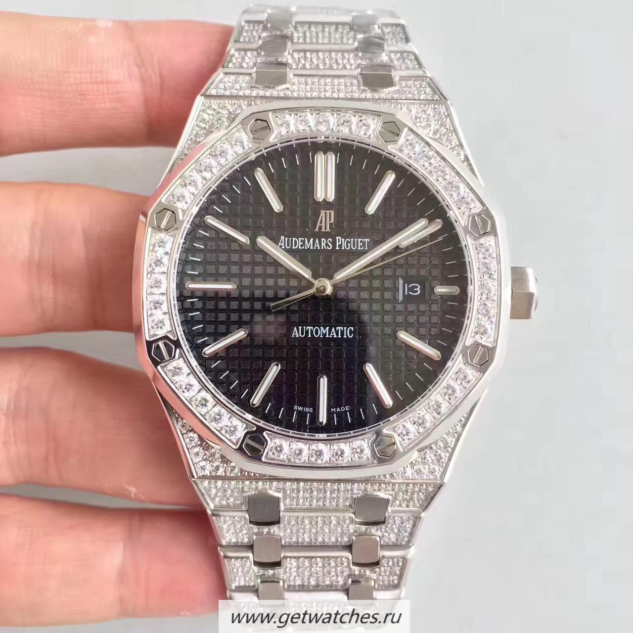 Fake Audemars P1g*et Royal Oak 15400 Noob Factory SS & D1am0nd Black Dial 3120