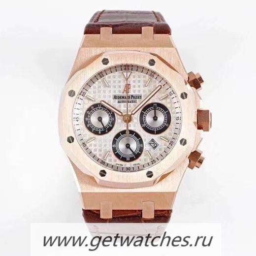 Best Price Audemars P1g*et Royal Oak Chrono 26331 BF Rose Gold Silver Dial Brown Strap 7750