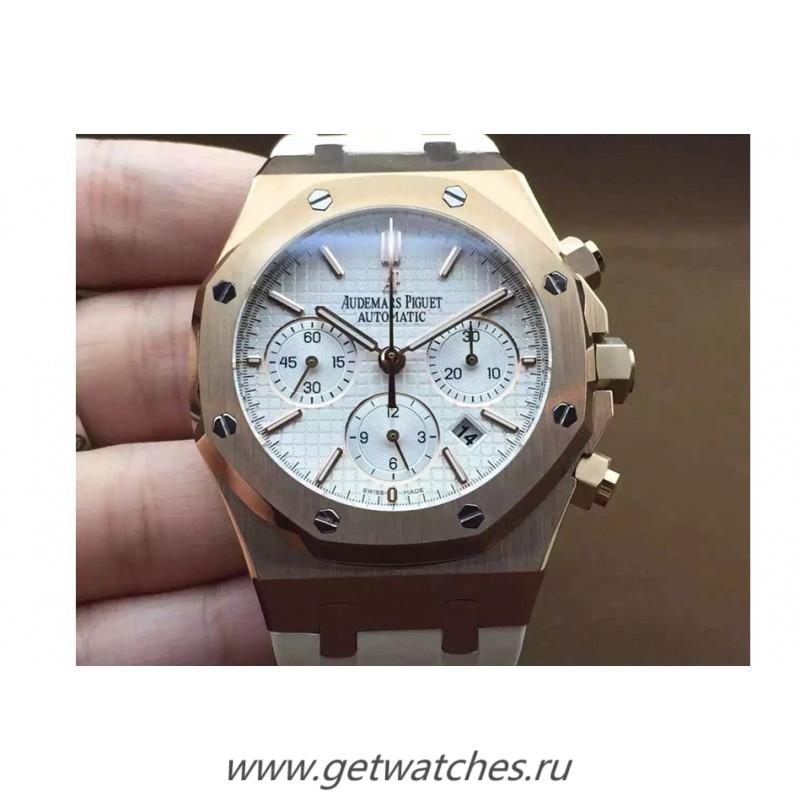 NEW Replica Audemars P1g*et Royal Oak Chrono 26331 Rose Gold White Dial Rubber Strap 7750