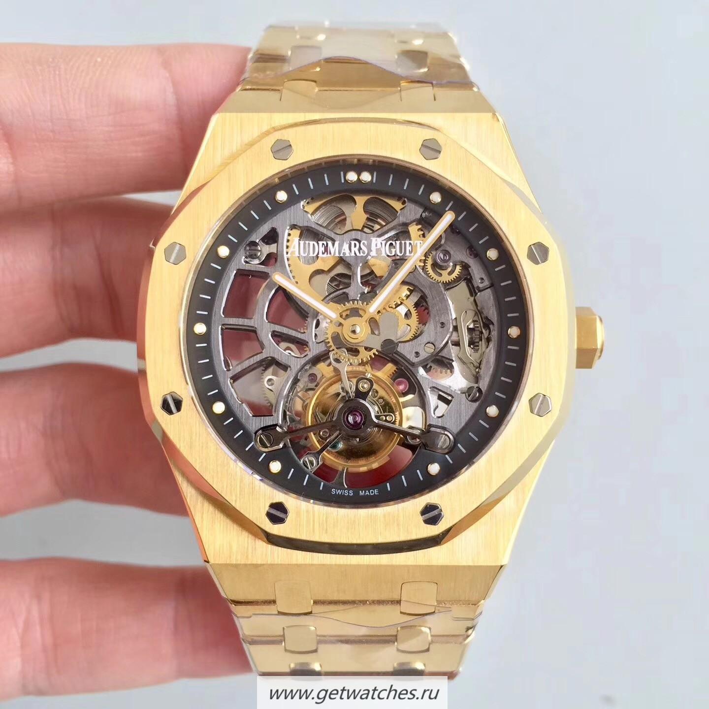 Copy Audemars P1g*et Royal Oak Tourbillon Extra-Plate Squelette 26518 JF V3 Yellow Gold Black Skeleton Dial 2924