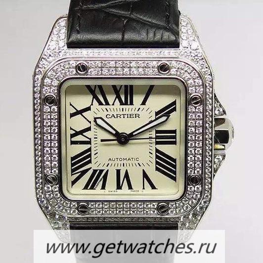 High Quality Ca*t1er Santos 100 39mm SS & D1am0nds 2836