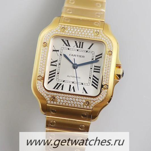Shop Ca*t1er Santos WJSA0010 BVF V2 35mm Yellow Gold & D1am0nd Silver Dial M9015