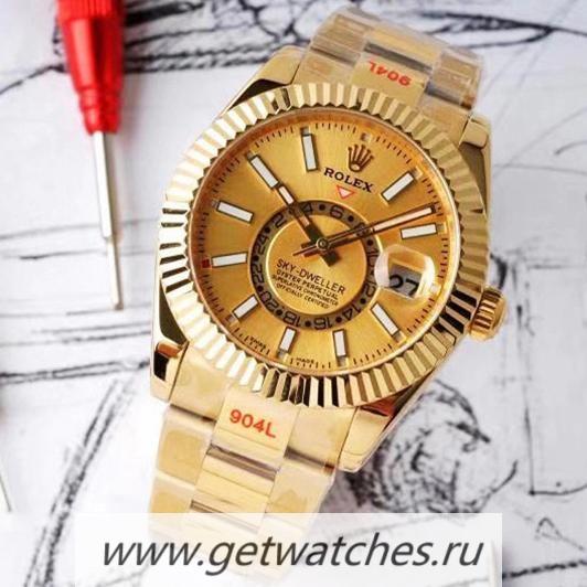 High Quality R01ex Sky-Dweller 326934 AIF Yellow Gold on SS 904L Gold Dial 9001