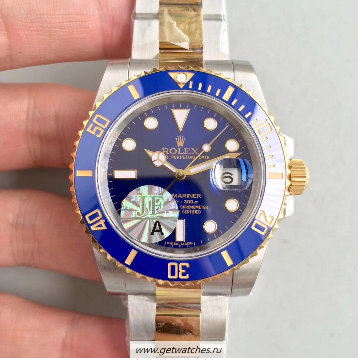 Replica R01ex Submariner Date 116613 LB JF Yellow Gold & SS Blue Dial 3135
