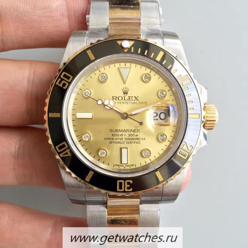 Fake R01ex Submariner Date 116613 LN 2018 Noob Factory V8 24K Yellow Gold Wrapped & SS Champagne Dial 3135