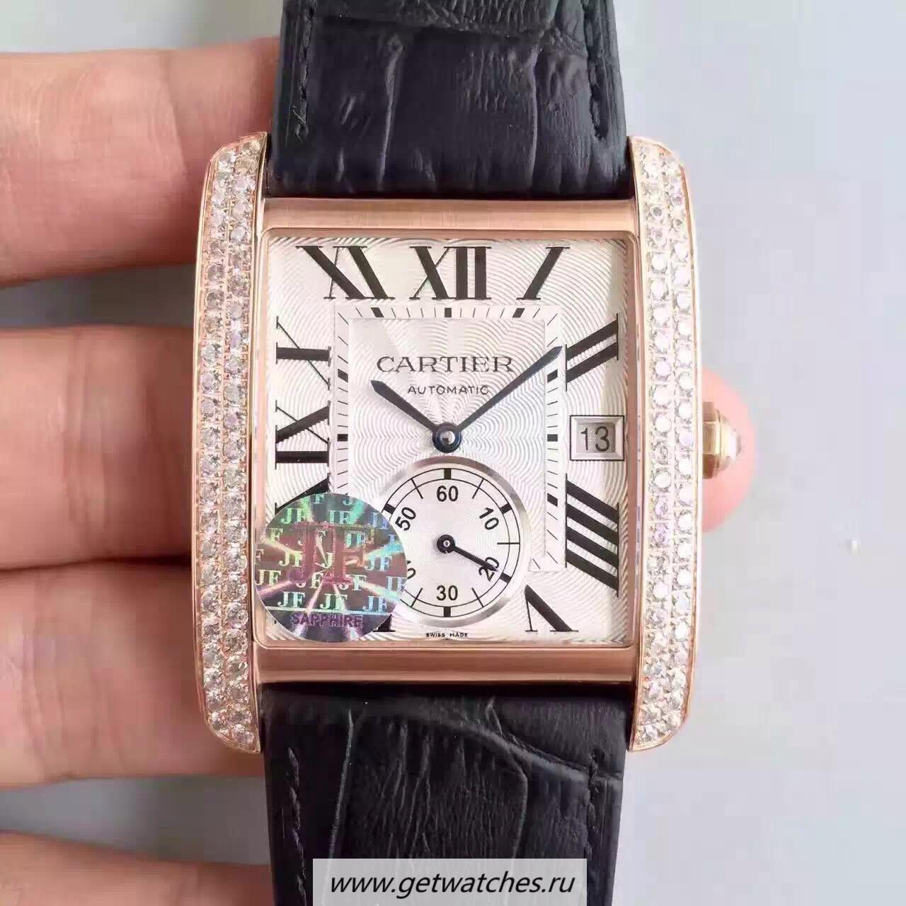 Fake Ca*t1er Tank MC WGTA0014 JF Rose Gold & D1am0nds White & Black Dial 1904MC