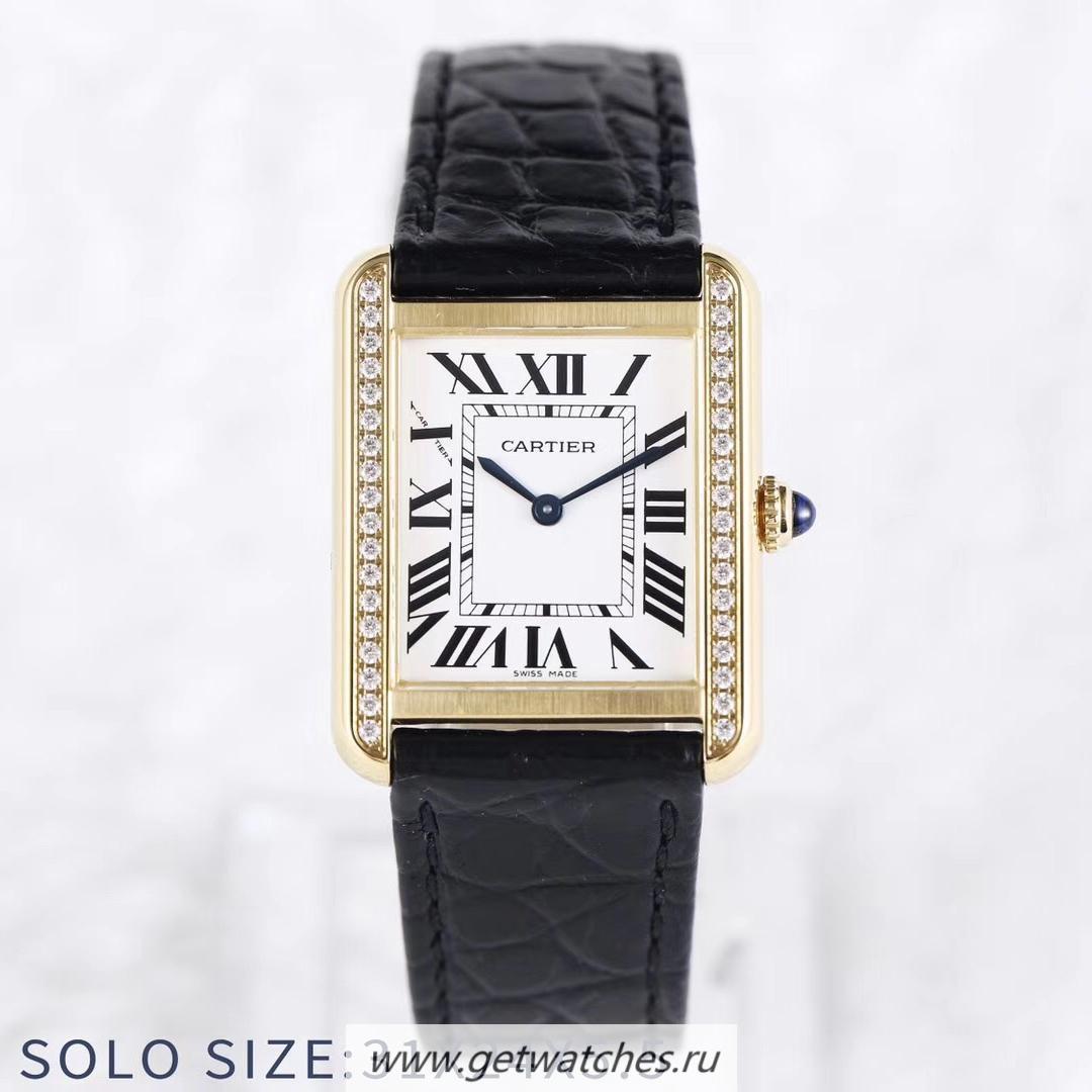 High Quality Ca*t1er Tank Solo Ladies 31mm AF Yellow Gold & D1am0nds White Dial Ronda Quartz