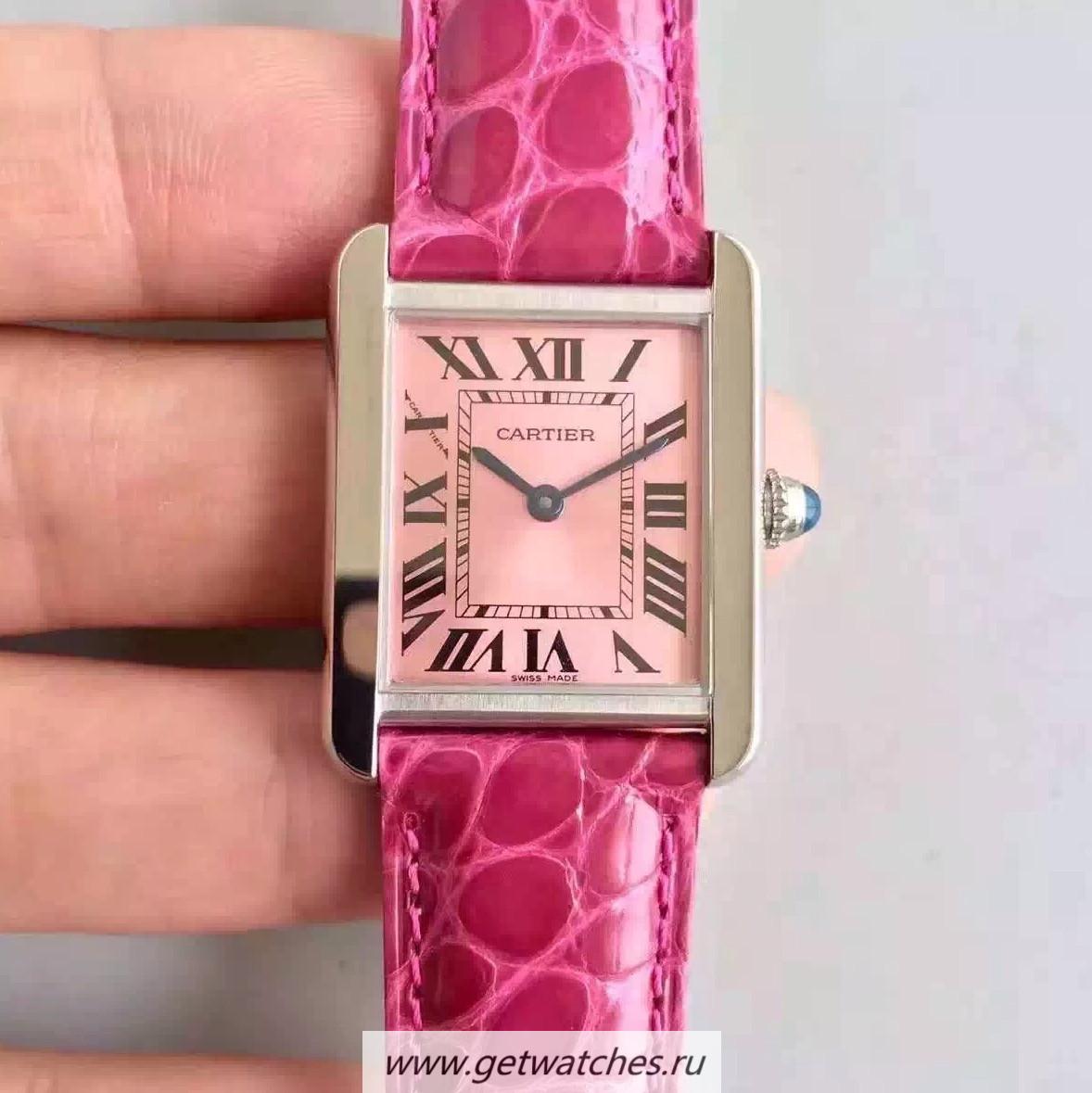 Perfect Replica Ca*t1er Tank Solo Ladies W5200001 27mm x 34mm TWF SS Pink Dial Quartz