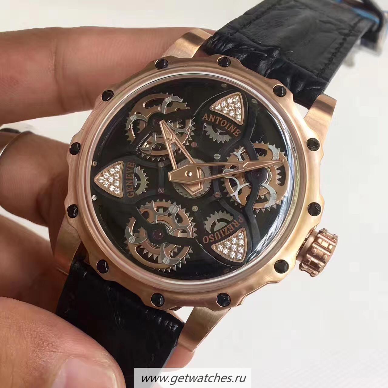 Perfect Replica Antoine Preziuso Tourbillon of Tourbillons LEF Rose Gold Black Skeleton Dial Caliber AFP-TTR-3X