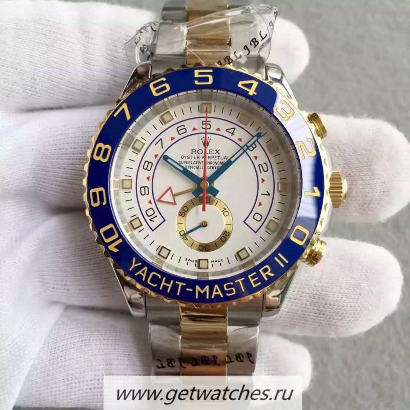 Fake R01ex Yacht-Master II 116681 Noob Factory V5 SS & Yellow Gold White Dial 7750